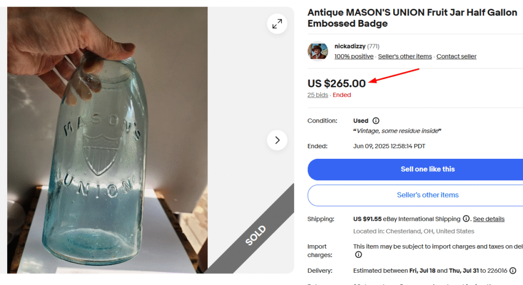 Antique Mason Union Fruit Jar