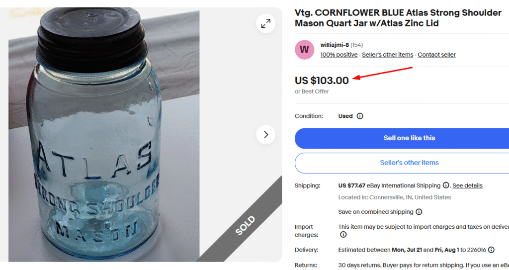 Atlas Cornflower Blue Strong Shoulder Mason Jar
