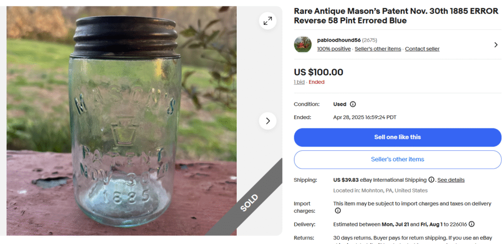 Mason's Patent Date Error Jar
