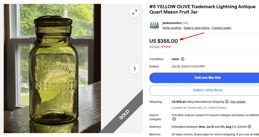 Olive Trademark Lightning Mason Fruit Jar