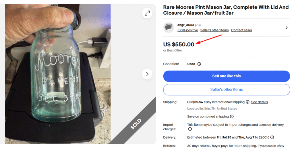 Rare Moores Mason Pint Jar
