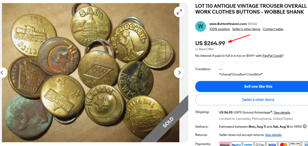 Antique Wobble Shank Trouser Metal Buttons