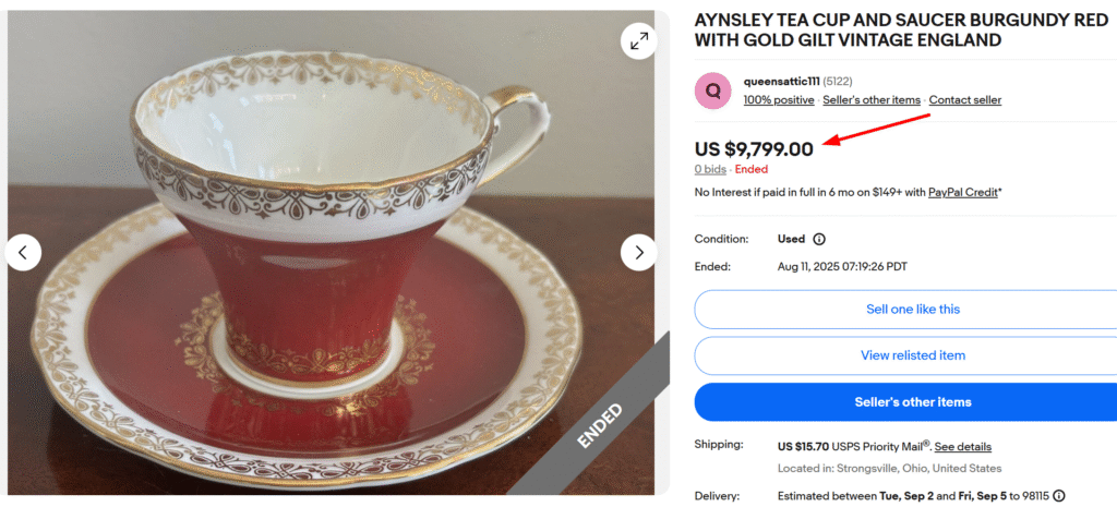 Aynsley Burgundy Gilt Tea Cup & Saucer Set