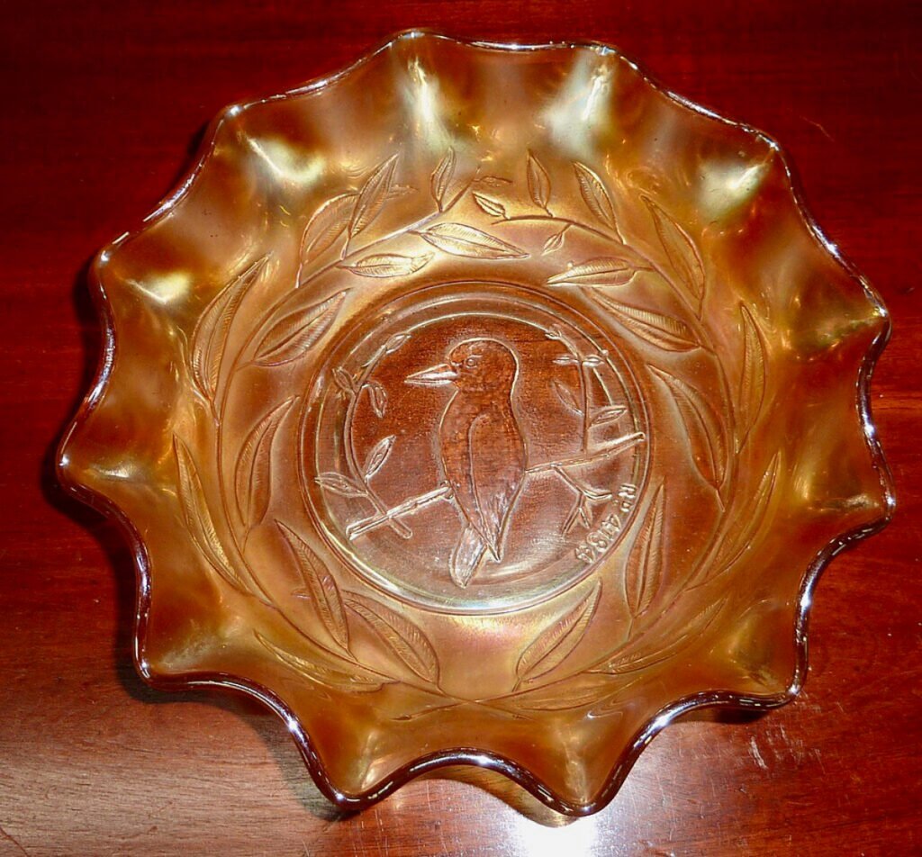 Carnival Glass Kookaburra Bowl