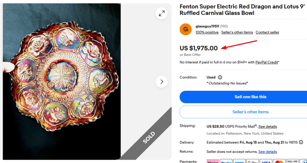 Fenton Super Electric Red Dragon & Lotus Bowl