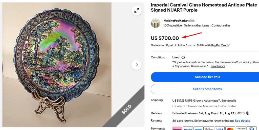 Imperial Signed Carnival Glass Homestead Plate
