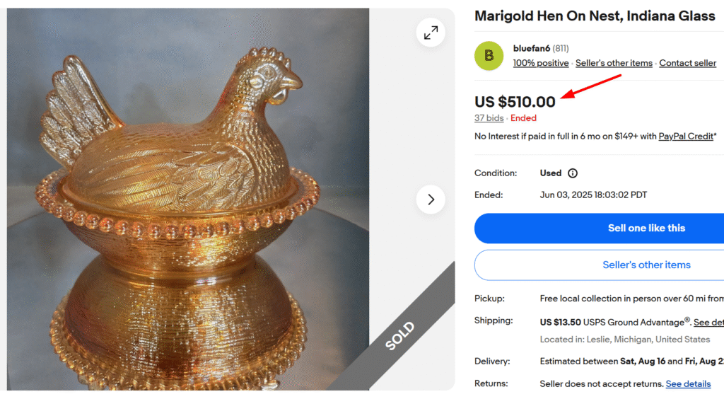 Indiana Glass Marigold Hen on Nest Dish