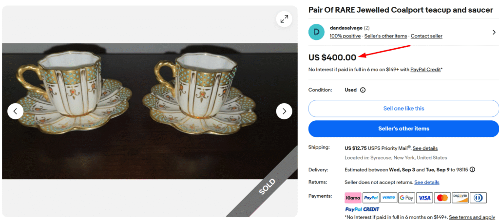 Jeweled Teacup & Saucer by Coalport