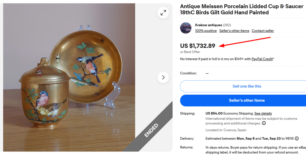 Meissen Handpainted Gilt Lidded Teacup & Saucer