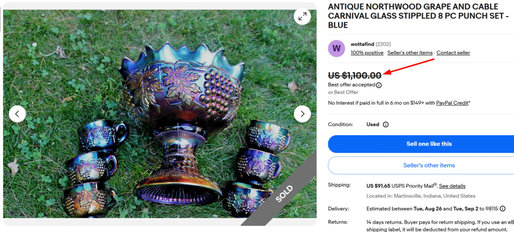 Northwood Grape and Cable Carnival Glass Punch Set