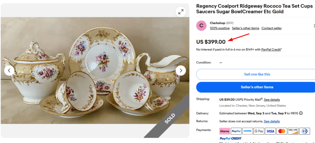 Regency Rococo Tea Cups Set by Coalport