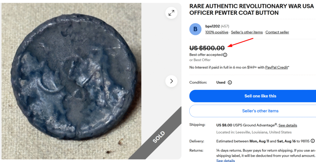 Revolutionary War USA Military Button