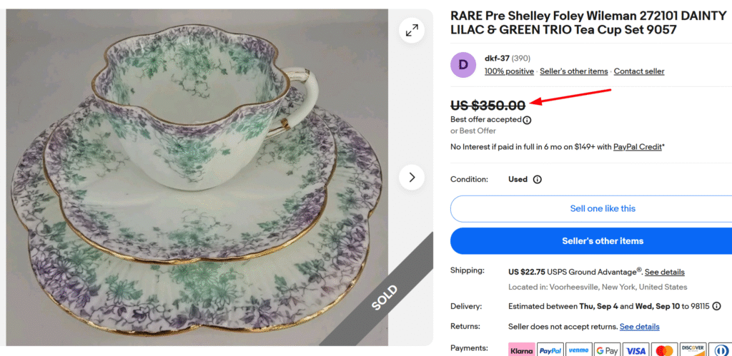 Shelley Foley Wileman Lilac & Green Tea Cup Set