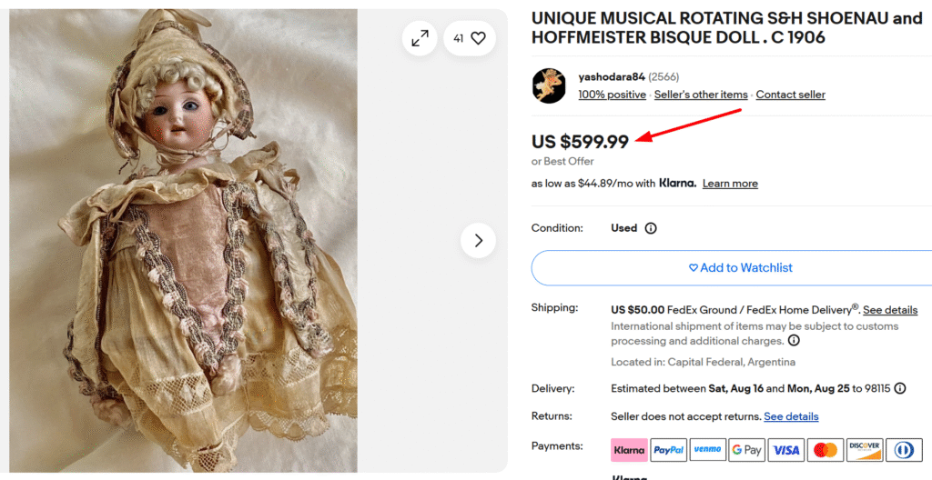 Shoenau & Hoffmeister Musical Rotating Bisque Doll