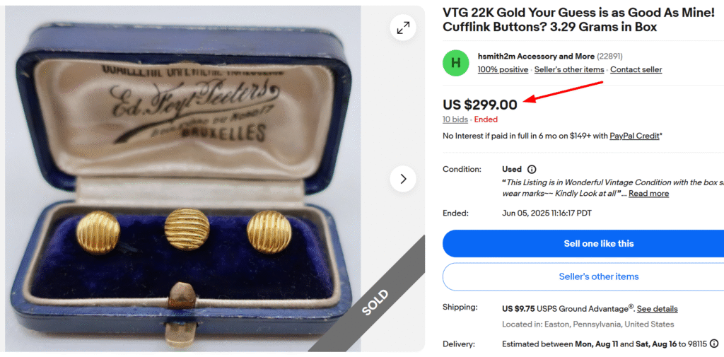 Vintage 22K Gold Cufflink Buttons