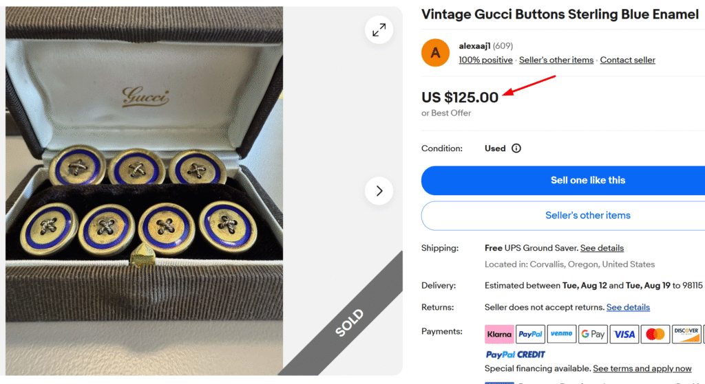 Vintage Gucci Sterling Enamel Buttons