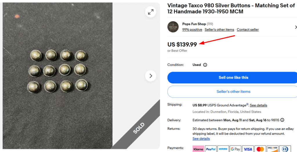 Vintage Taxco Silver Buttons