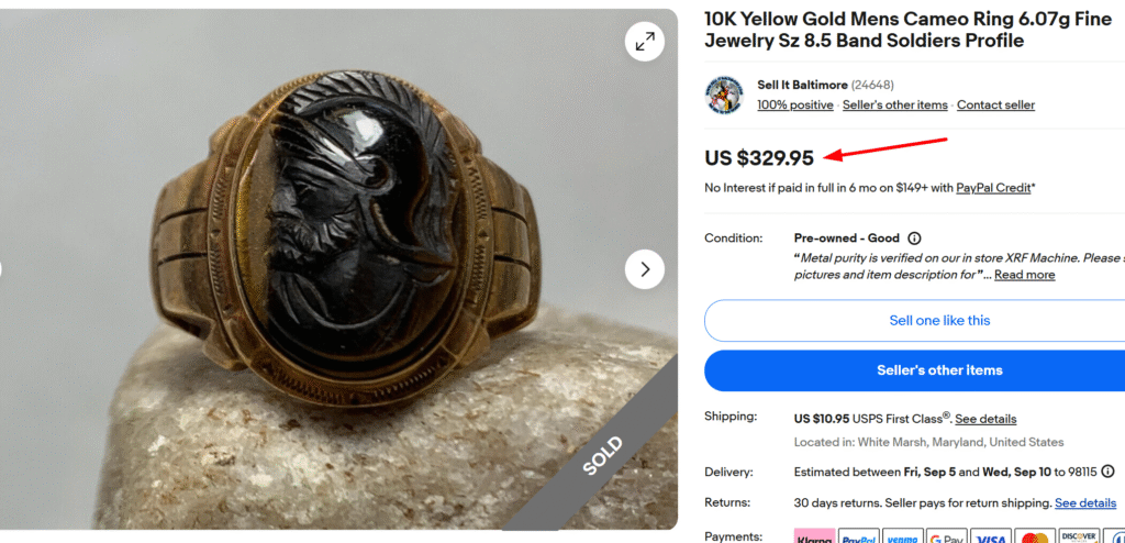 10K Gold Soldier's Cameo Ring