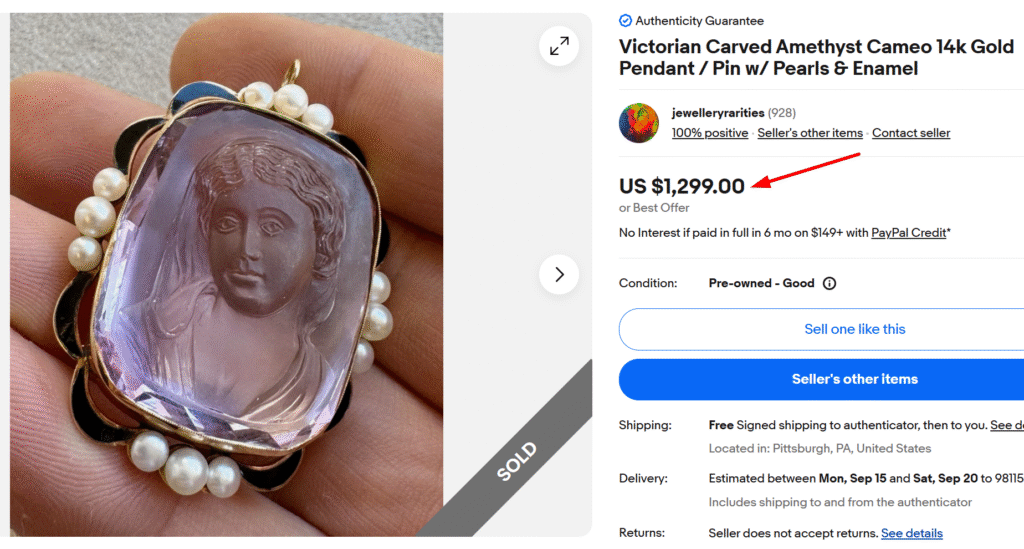 Victorian Carved Amethyst Cameo Pendant Pin
