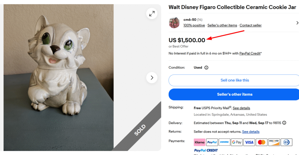 Walt Disney Figaro Ceramic Cookie Jar