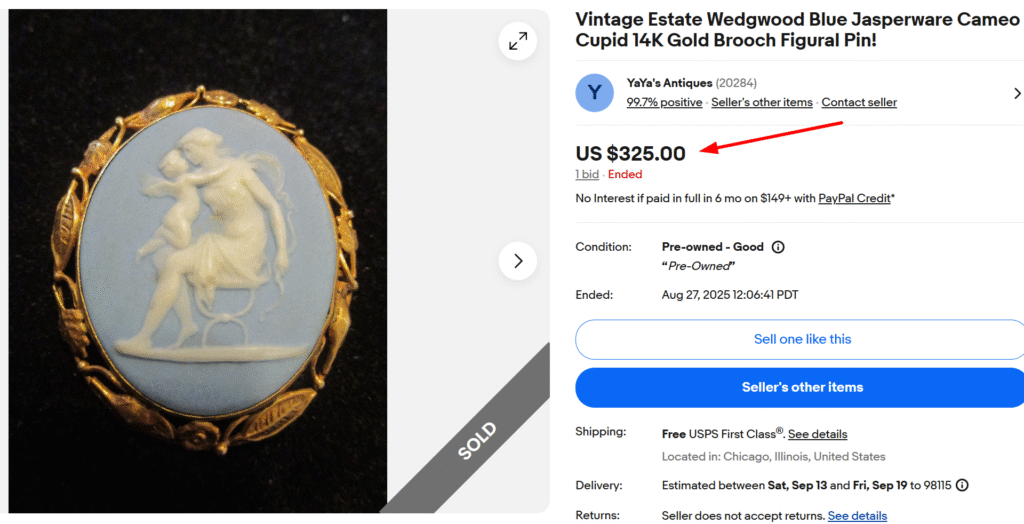 Wedgwood Blue Jasperware Cupid Cameo Brooch