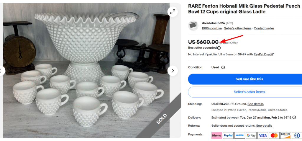 Fenton Hobnail Milk Glass Punch Set