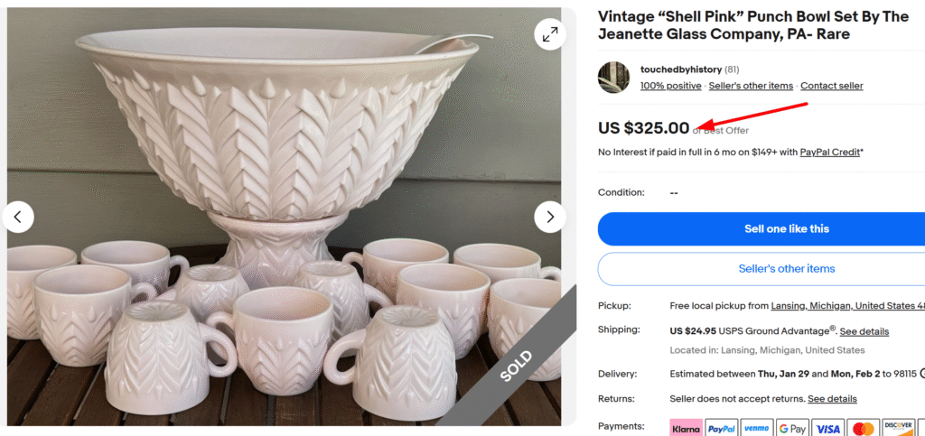 Jeanette Shell Pink Punch Bowl Set