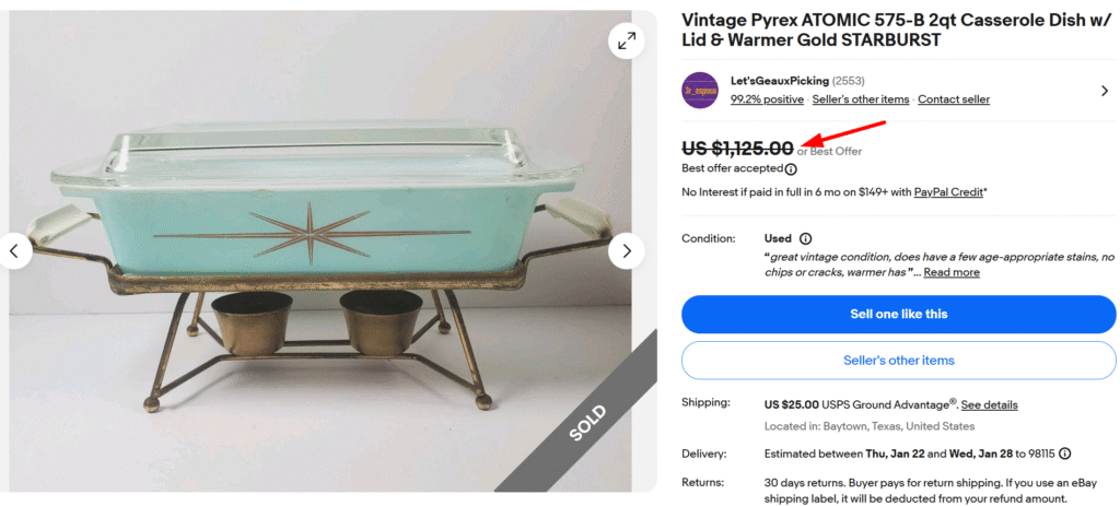 Pyrex Atomic Eye Starburst Dish