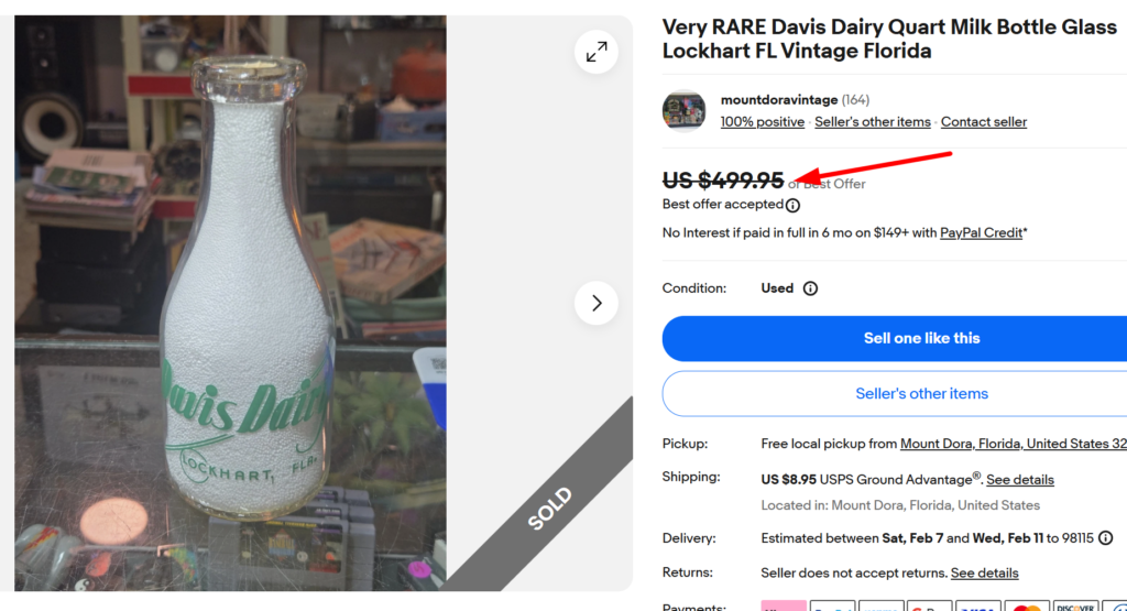 Davis Dairy Quart Milk Bottle Lockhart