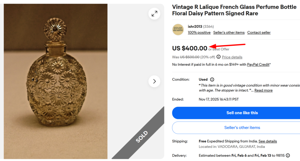 Signed R Lalique French Glass Perfume Bottle