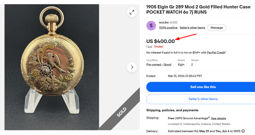 1905 Elgin Gold Hunter Case