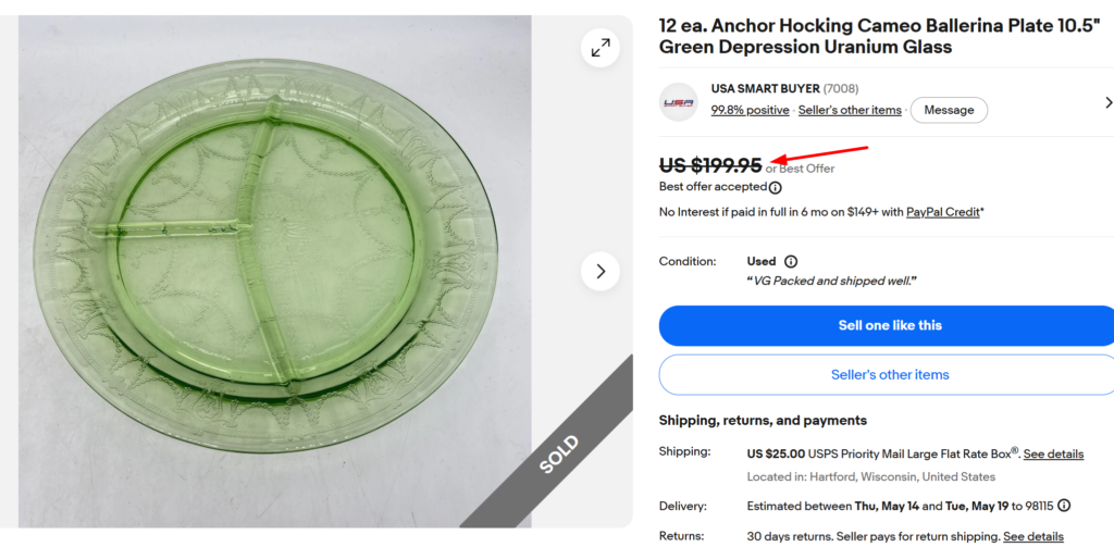 Anchor Hocking Cameo Ballerina Green Divided Plate