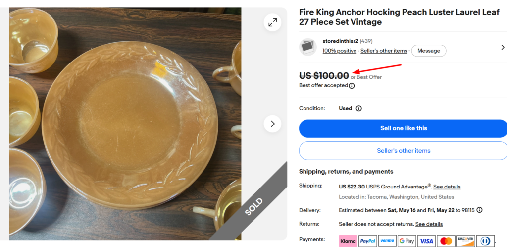 Anchor Hocking Fire King Peach Luster Laurel Leaf Glassware