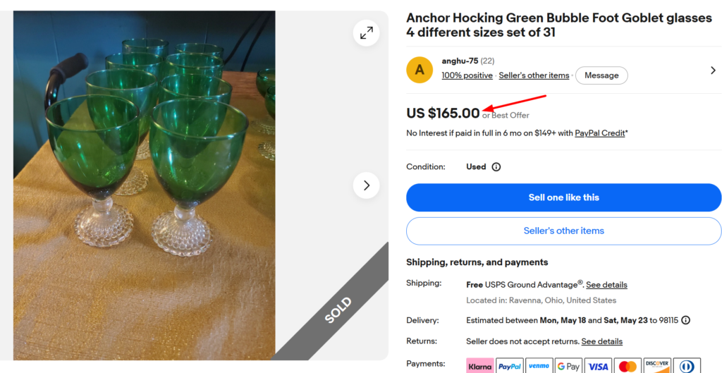 Anchor Hocking Green Bubble Foot Glasses