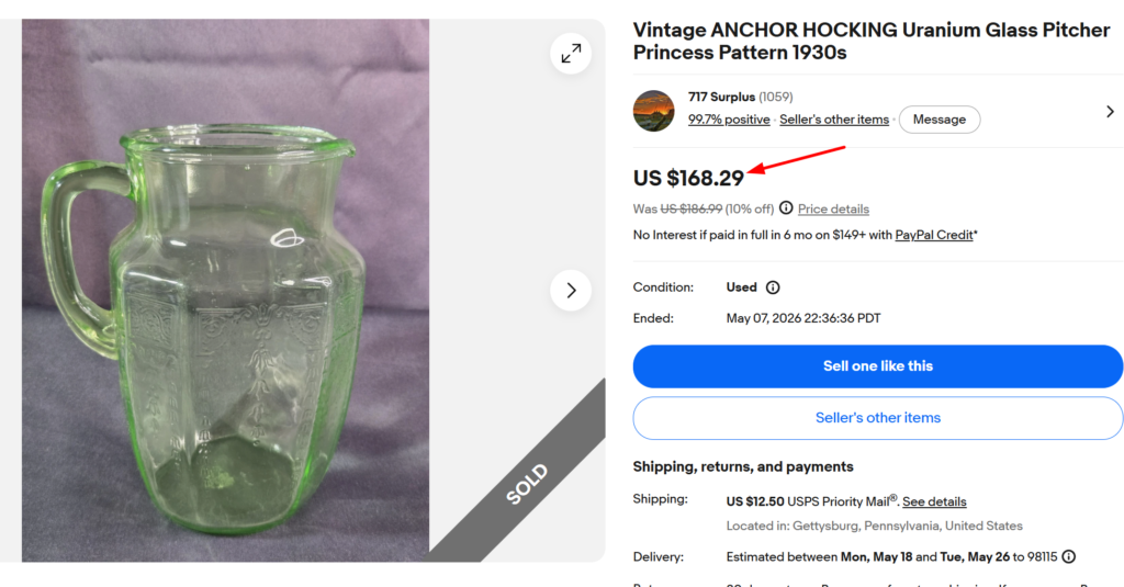 Anchor Hocking Green Princess Pitcher