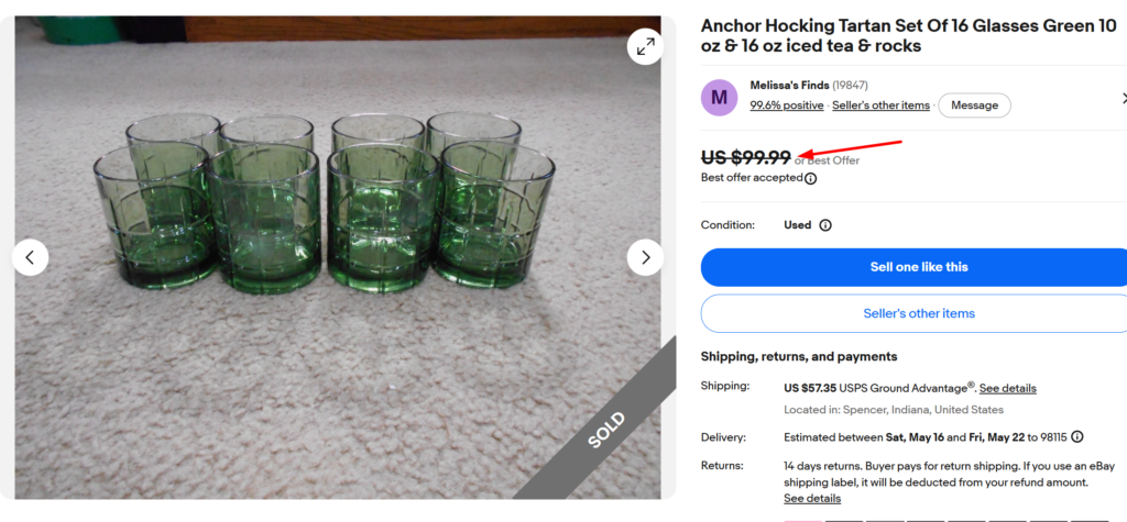 Anchor Hocking Green Tartan Plaid Glasses