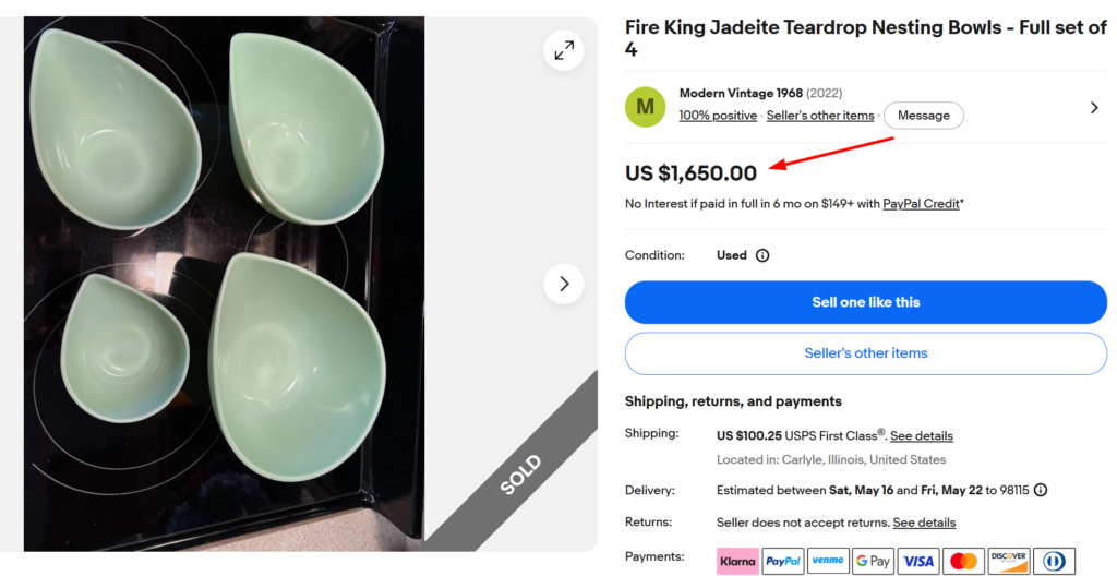 Anchor Hocking Jadeite Teardrop Nesting Bowls