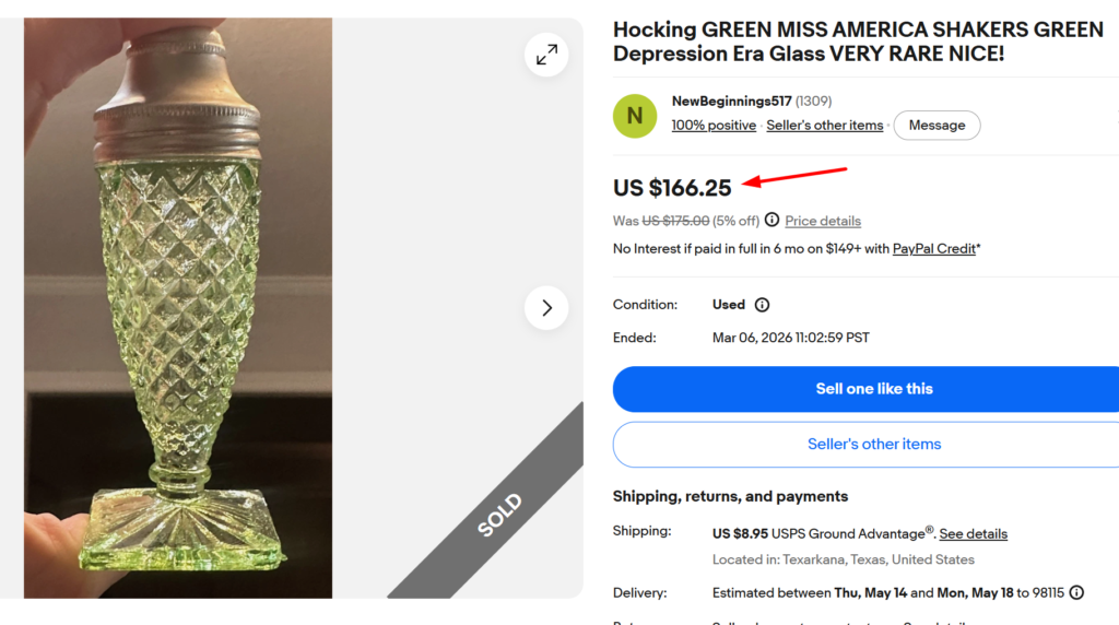 Anchor Hocking Miss America Green Shakers