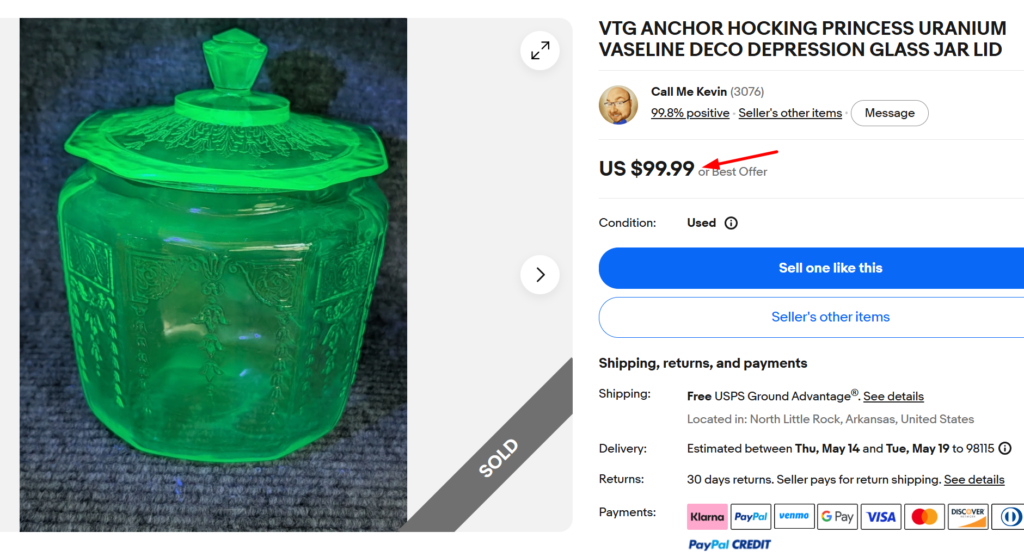 Anchor Hocking Princess Uranium Glass Jar