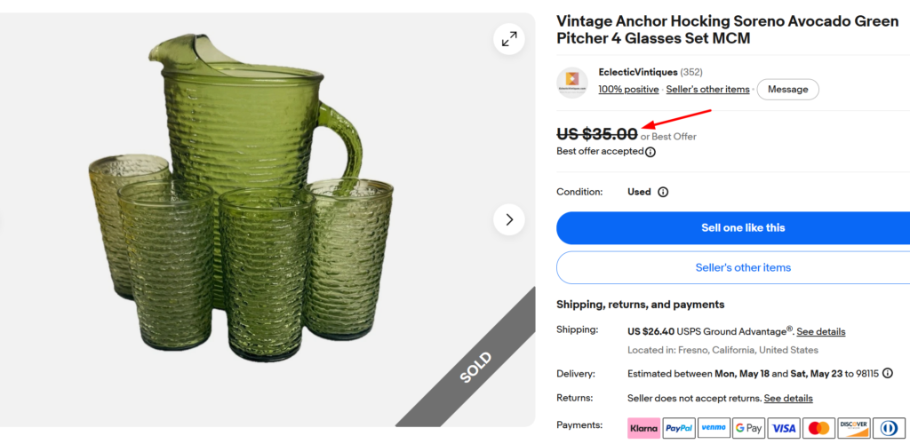 Anchor Hocking Soreno Avocado Pitcher Set