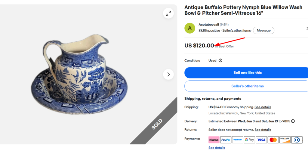 Buffalo Pottery Nymph Blue Willow Washing Set
