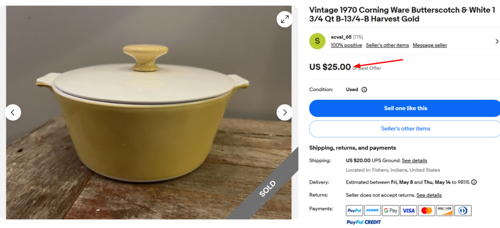 Corning Ware Butterscotch & White