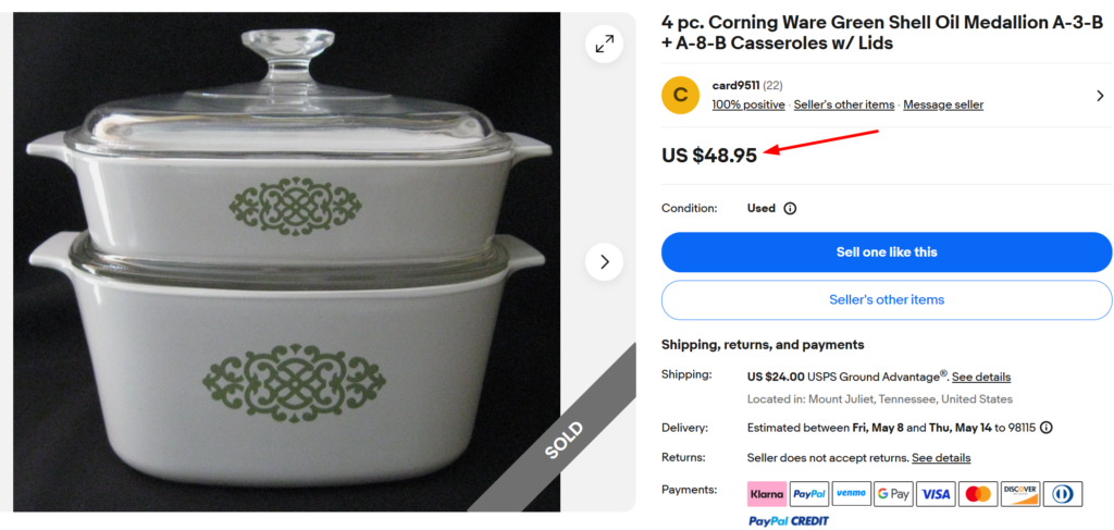 Corning Ware Shell Oil Medallion Casseroles