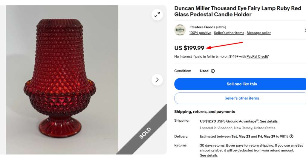 Duncan Miller Thousand Eye Ruby Red Hobnail Fairy Lamp