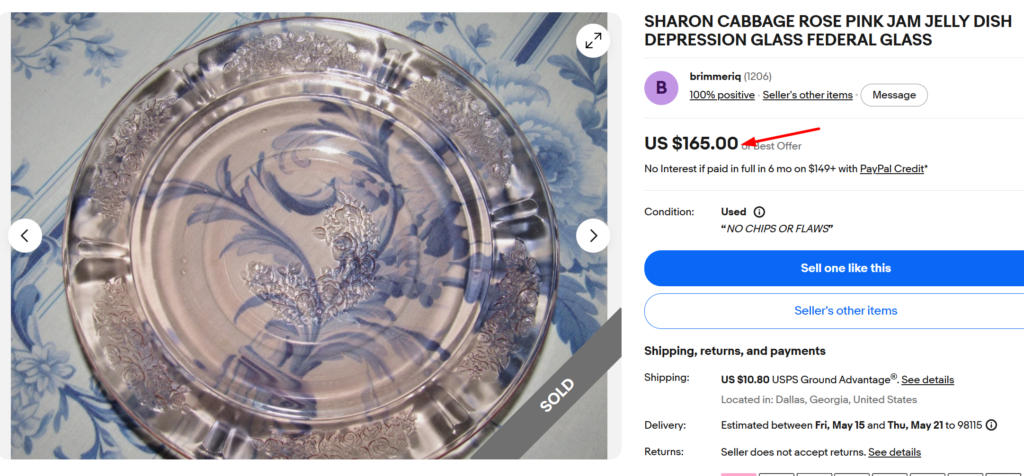 Federal Glass Sharon Cabbage Rose Jelly Dish