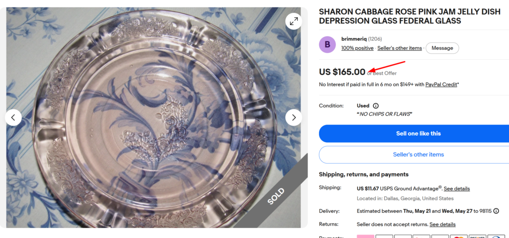 Federal Glass Sharon Cabbage Rose Pink Jelly Dish