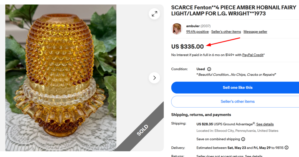 Fenton Amber Hobnail Fairy Lamp