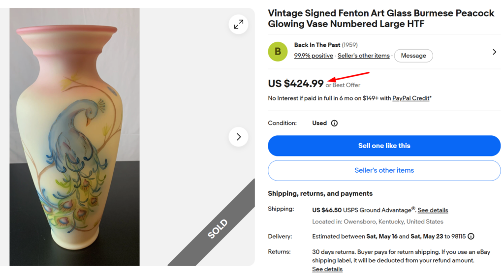 Fenton Burmese Hand-Painted Vase