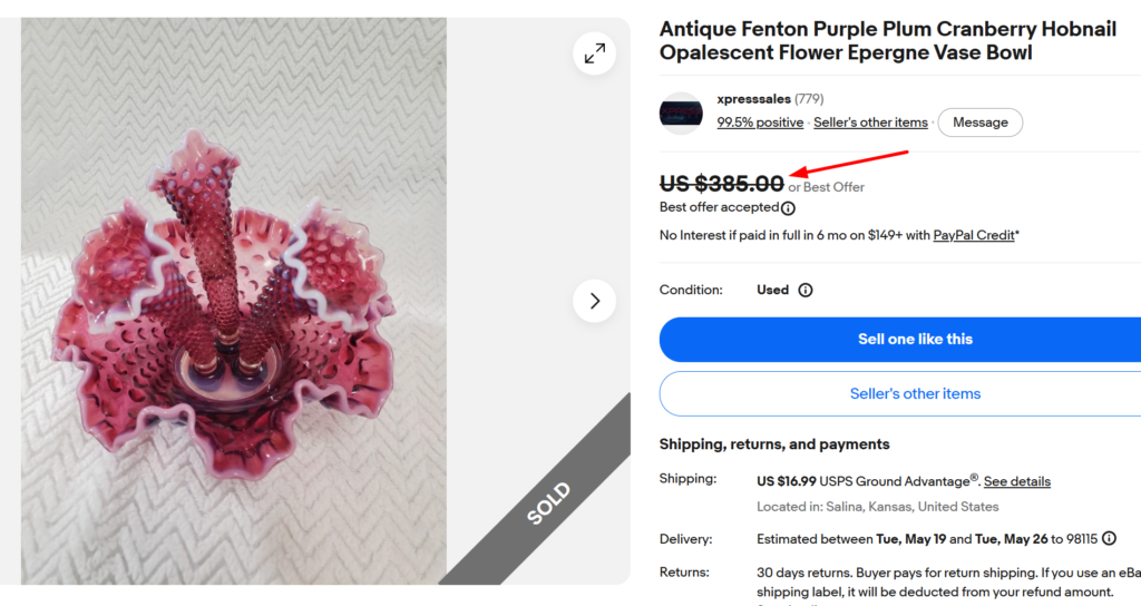 Fenton Cranberry Hobnail Epergne