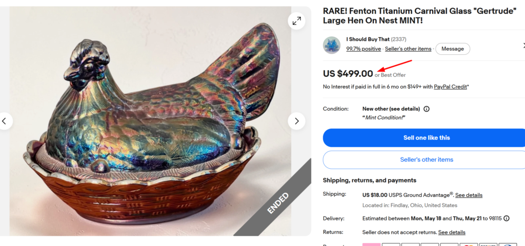 Fenton Gertrude Titanium Carnival Glass Hen on Nest